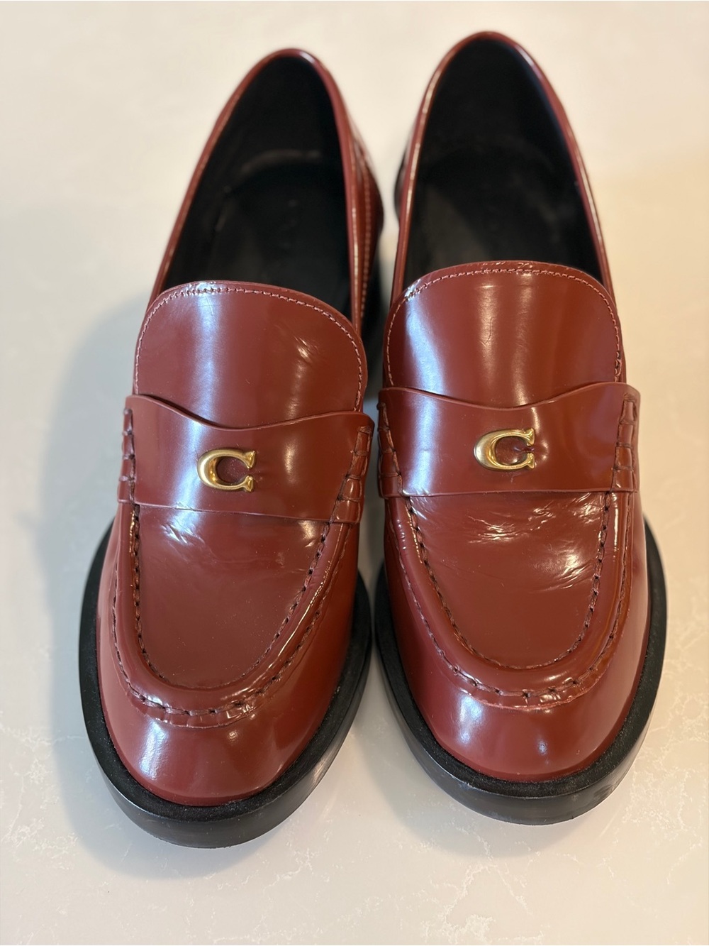Coach Natalie womens brown faux Leather Heeled pump Loafers with Gold 'C' Accent - Picture 2 of 13